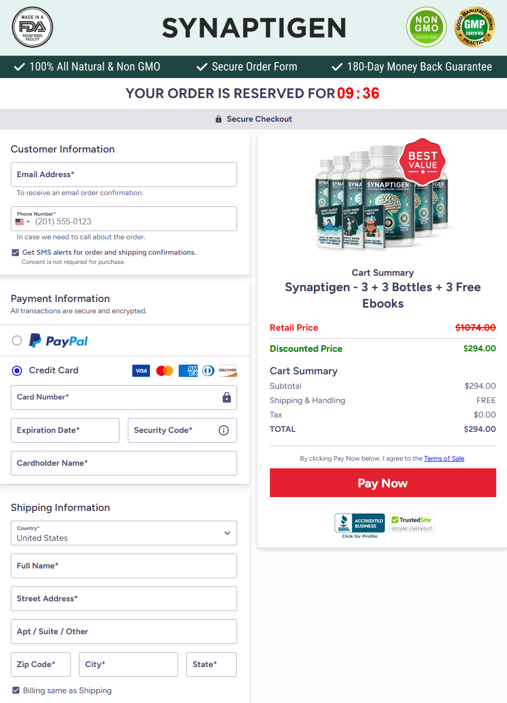 Synaptigen BuyGoods checkout page